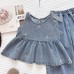 Cute Girl's Denim Set Summer  New Embroidered Bow Denim Vest Wide Leg Pants Two-Piece Trendy Style