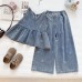 Cute Girl's Denim Set Summer  New Embroidered Bow Denim Vest Wide Leg Pants Two-Piece Trendy Style