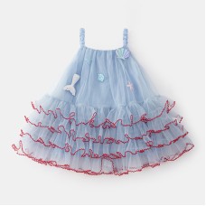 Cute Girls' Strap Dress Fashionable Summer Outfit Tulle Puffy Dress Princess Dress for Baby Girls