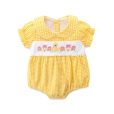 Cute Grid Pattern Baby Romper for Girls, Summer Fresh Style, Triangular Bodysuit, One-Piece Crawling Suit