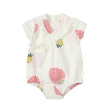 Cute Strawberry Print Snap Front Baby Girl Romper Summer Cotton Onesie