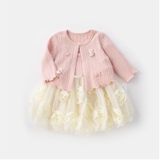 Fashionable New  Princess Dress Set for Girls Spring Summer Casual Outfit with Cardigan and Puffy Skirt