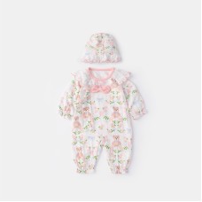 Cotton Bear Onesie for Newborn Baby Girls, Spring Autumn Casual Outfit, Unique Design, Long Sleeve, Full Zip Closure, Soft Comfortable Material