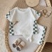 Green color blocked checkered short sleeved two-piece set