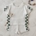 Green color blocked checkered short sleeved two-piece set