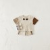 Pure cotton casual solid color two-piece set with color blocking