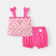 Cute Baby Girl Summer Sleeveless Set, Princess Strap Shorts Two-Piece Outfit