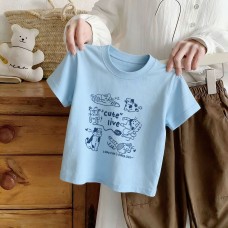 Cotton Children's Short Sleeve T-Shirt with Cartoon Print Casual Summer Clothing