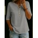 Classic Henley Neck Style Spring Summer New Women's Solid Color Button-Up Top