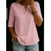 Classic Henley Neck Style Spring Summer New Women's Solid Color Button-Up Top