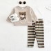 Little Bear Round Neck Top Striped Casual Sports Set