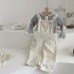 Floral print overalls set with adjustable overalls and straight leg pants