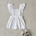 Knitted overalls shorts with floral print cute and casual mid waist