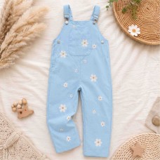 Flower embroidered overalls with adjustable shoulder straps versatile casual pants