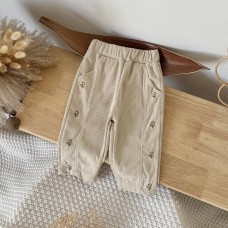 Flower embroidery high waisted versatile loose casual pants