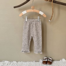 Lace hem floral pattern casual leggings
