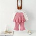 Color blocked heart-shaped printed bubble sleeves two-piece set