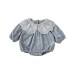 Crawler suit flower print blue checkered lace hollow doll collar