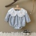 Crawler suit flower print blue checkered lace hollow doll collar