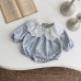 Crawler suit flower print blue checkered lace hollow doll collar