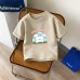 Summer New Children's Short Sleeve T-Shirt for Boys and Girls, Pure Cotton Kids Round Neck Cartoon Print Top