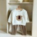 Cartoon Bear Patchwork Round Neck Long Sleeve + Casual Long Pants Set Cartoon Bear Patchwork Round Neck Long Sleeve + Casual Long Pants Set
