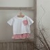 Love grid set short sleeved T-shirt+lace shorts for summer Love grid set short sleeved T-shirt+lace shorts for summer
