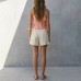 Single shoulder striped printed top Bohemian casual