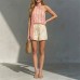Single shoulder striped printed top Bohemian casual
