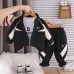 Leisure suit children's color blocked long sleeved three piece set