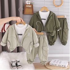 Casual hooded long sleeved three piece set for baby boys
