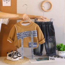 Spring and Autumn Baby Hoodie Round Neck Long Sleeve Two Piece Set