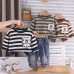 Children's Spring and Autumn striped long sleeved hoodie two-piece set