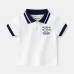 Striped Jersey Cotton Casual T-Shirt, Kids' Pique Cotton Top,  Short Sleeve Boy's Turn-Down Collar Polo Shirt