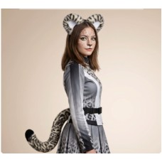 Halloween Animal Tail Headwear Set Costume Party Cosplay Snow Leopard Animal Ears Headband with Tail Prop Set