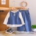 Embroidered denim long sleeved three piece set for babies