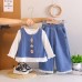 Embroidered denim long sleeved three piece set for babies