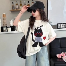 Cute Cartoon Short Sleeve T-Shirt for Girls, Loose Fit, Casual Top