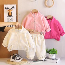 Full printed butterfly long sleeved two-piece children's clothing set