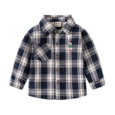 fitted plaid long-sleeve shirt for boys, button-down collar, children's dress shirt