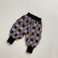 Double layered cotton linen checkered wide leg pants