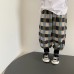 Double layered cotton linen checkered wide leg pants