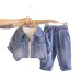 Children wearing denim long sleeved three piece set for babies