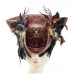 Punk Stage Performance Caribbean Pirate Costume Halloween Faux Leather Pirate Hat with Gear and Feather Triangular Hat