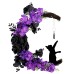 Halloween Moon Cat Wreath Decoration LED Black Rose Dry Branch Artificial Vine Circle Ornament Props