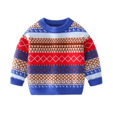 Casual Knitwear for Boys with Vintage Plaid Pattern, Long Sleeve, Pullover Top