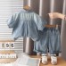 Summer denim short sleeved three piece set