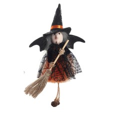 New Halloween Hanging Decoration Witch Holding Broom Tulle Skirt Pendant Toy Bar Horror Hanging Ornament Prank