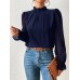 Autumn Winter New Women's High Neck Spliced Wave Pattern Chiffon Long Sleeve Top