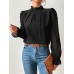 Autumn Winter New Women's High Neck Spliced Wave Pattern Chiffon Long Sleeve Top